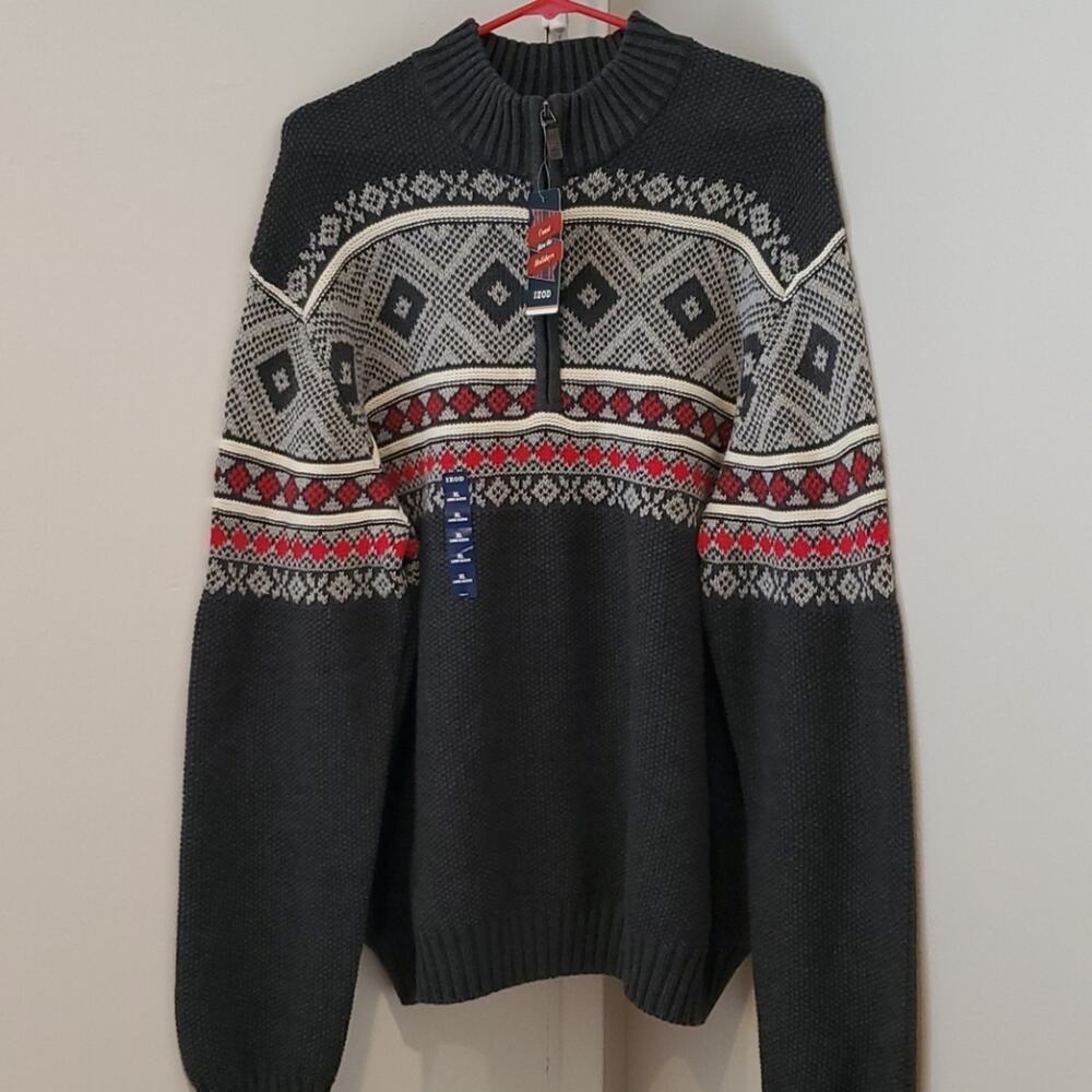 IZOD Nordic 1/4 Zip Pullover Sweater XL NEW Fair Isle Fisherman Chunky